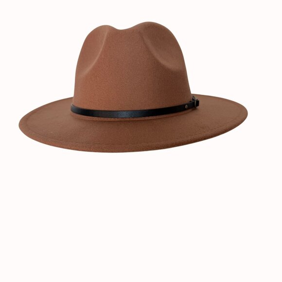 Classic Cowgirl Wide Brim Fedora Tan Hat Black Faux Leather Band Fashion Trendy main image 7